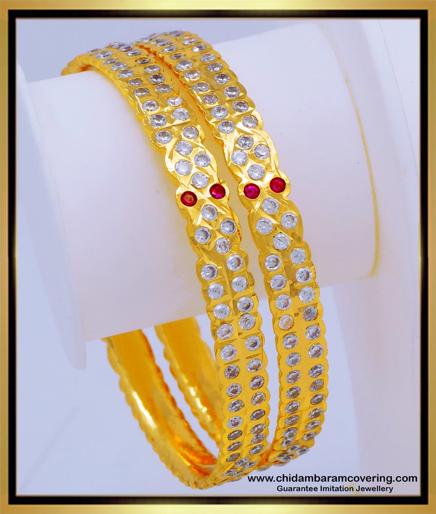 BNG648 - 2.8 Beautiful Look Impon Gold Stone Bangles Design 