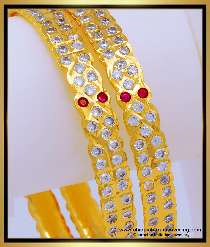 BNG648 - 2.8 Beautiful Look Impon Gold Stone Bangles Design 