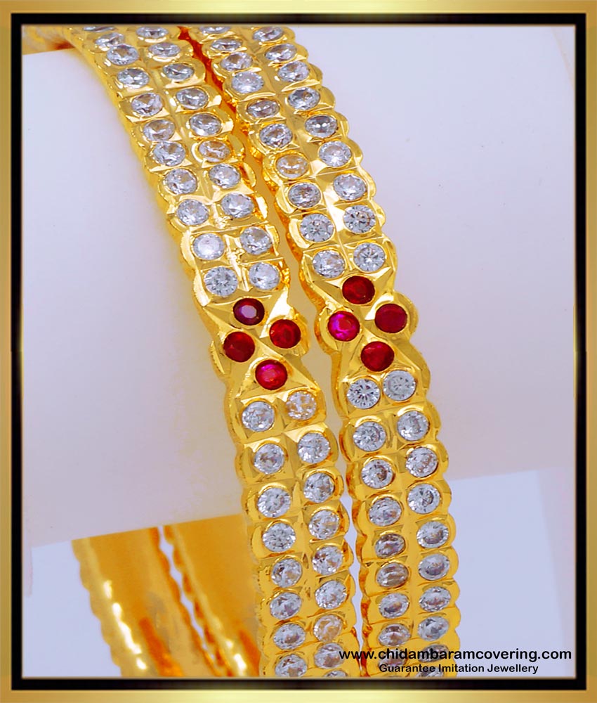 BNG649 - 2.6 Gold Plated Impon Artificial Stone Bangles 