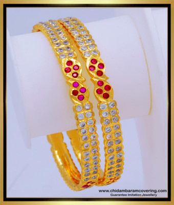 BNG653 - 2.6 Unique Mango Design Pink Stone Impon Bangles 