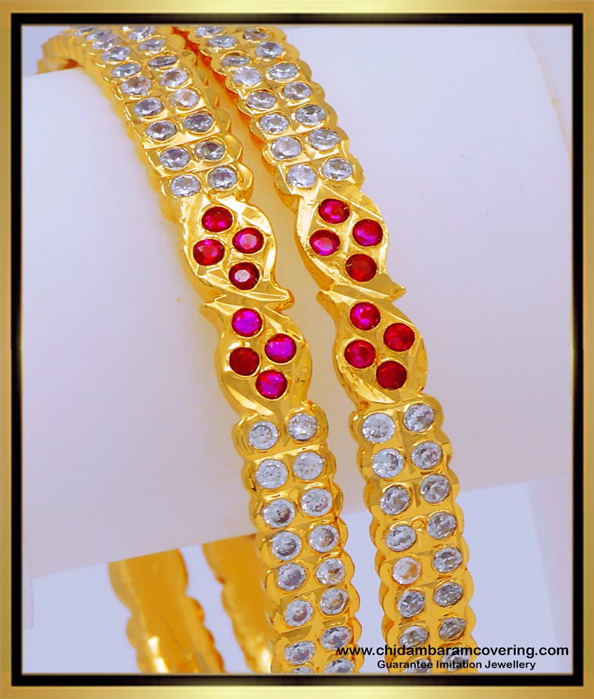 BNG653 - 2.6 Unique Mango Design Pink Stone Impon Bangles 