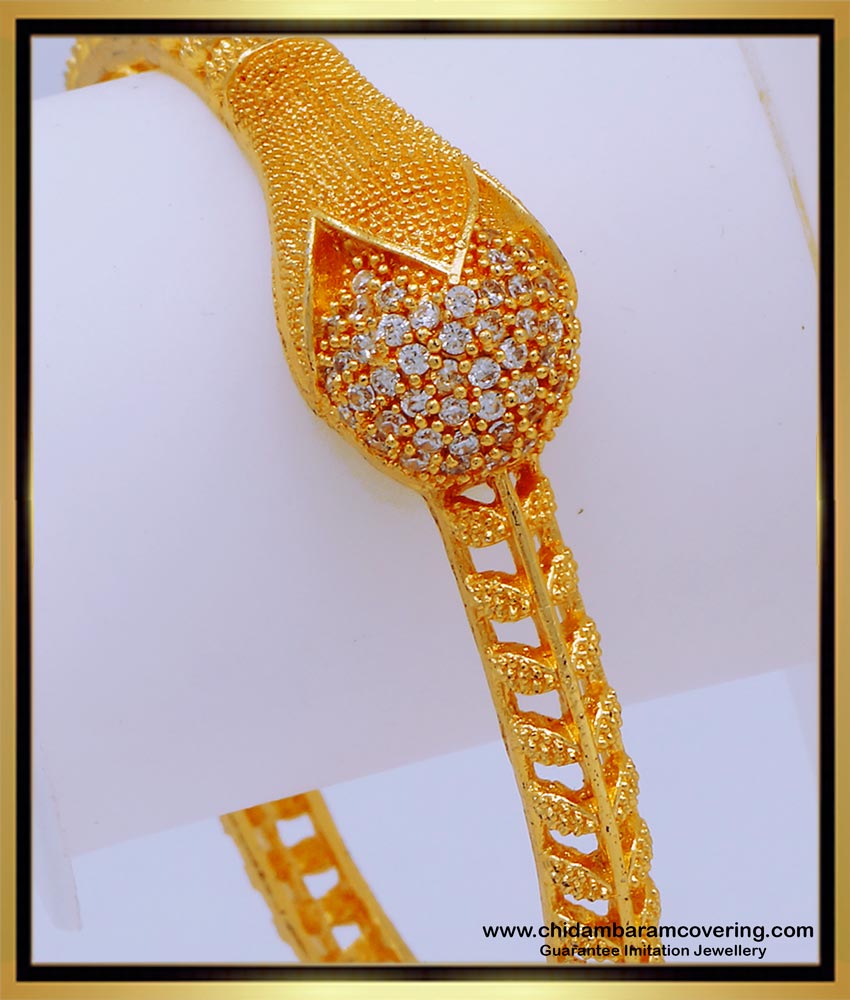 BNG665 - 2.6 Size Unique Gold Plated White Stone Bangle Design