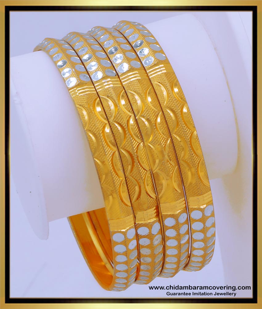 BNG666 - 2.8 Size Latest White Rhodium Gold Design Bangles Set 