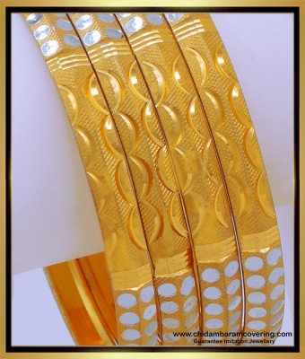 BNG666 - 2.4 Size Latest White Rhodium Gold Design Bangles Set 