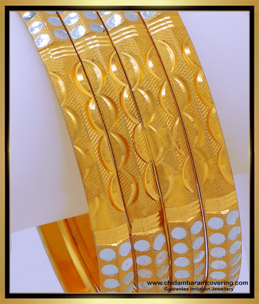 BNG666 - 2.8 Size Latest White Rhodium Gold Design Bangles Set 