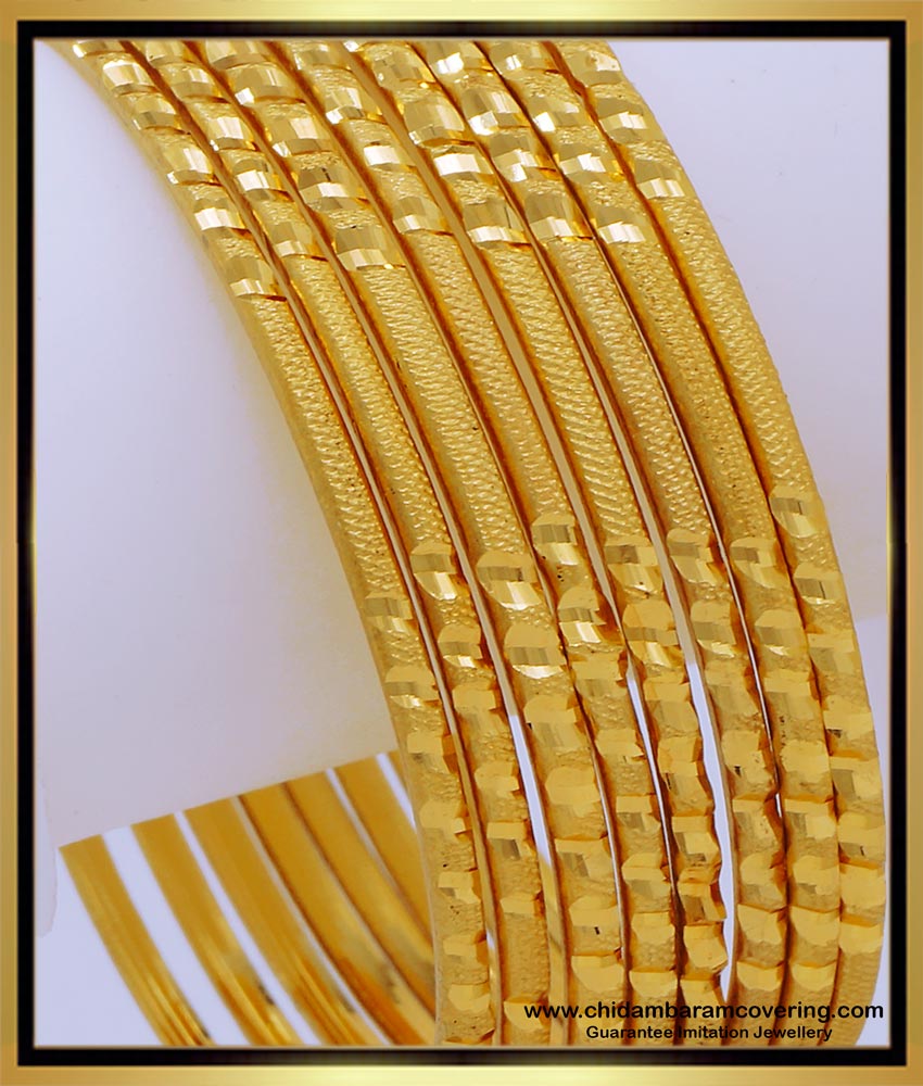 BNG671 - 2.6 Size South Indian Jewellery One Gram Gold Bangles Set