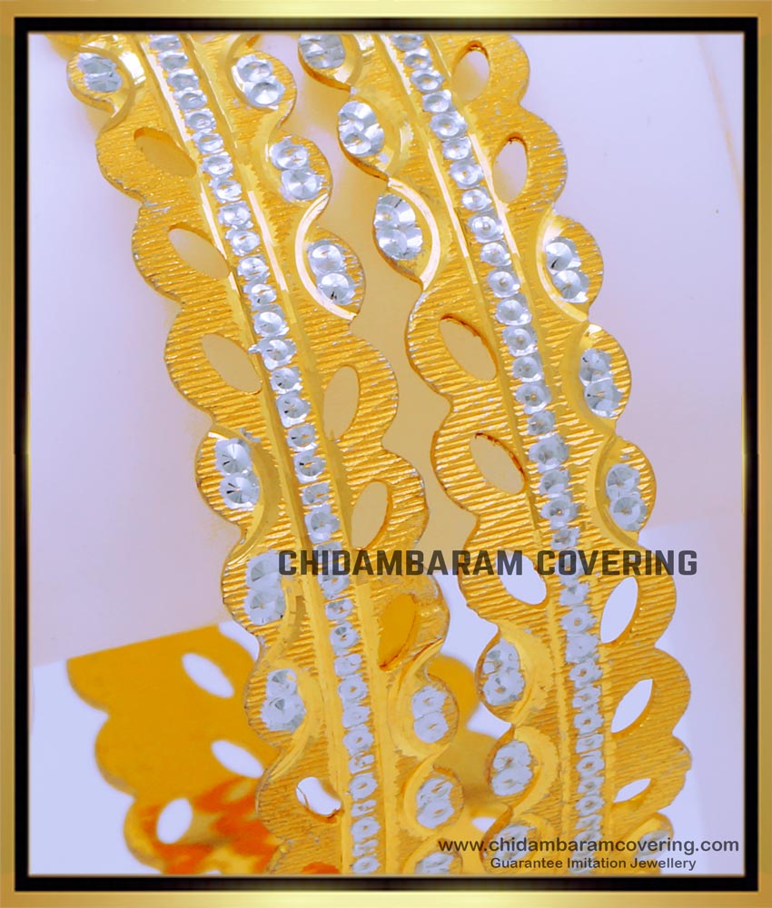 BNG678 - 2.10 Size Latest Gold Rhodium Bangles Design Imitation Jewellery