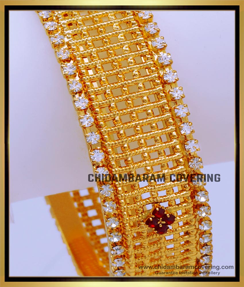 BNG682 - 2.4 Size Unique White Stone Single Kada Bangle Design