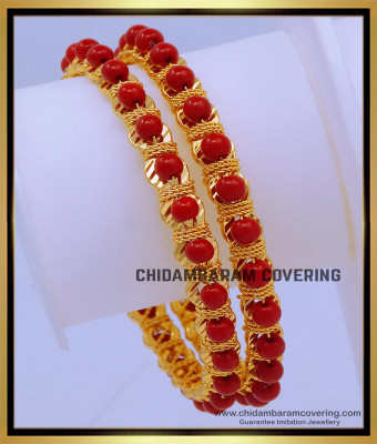 BNG684 - 2.0 Size Traditional Red Coral Gold Bangles Design for Women