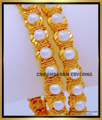 BNG685 - 2.6 Size Gold Plated Jewellery Fancy Traditional Moti Bangles