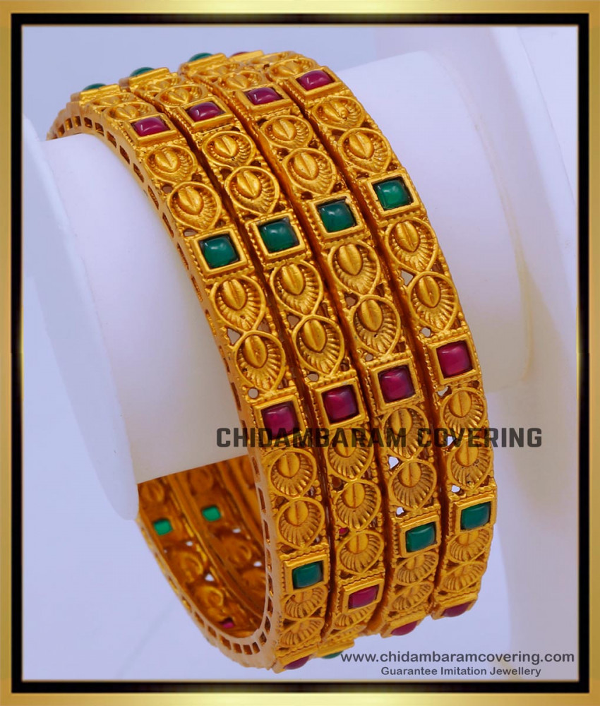 BNG688 -2.6 Size Premium Quality Bridal Wear Temple Bangles Set 