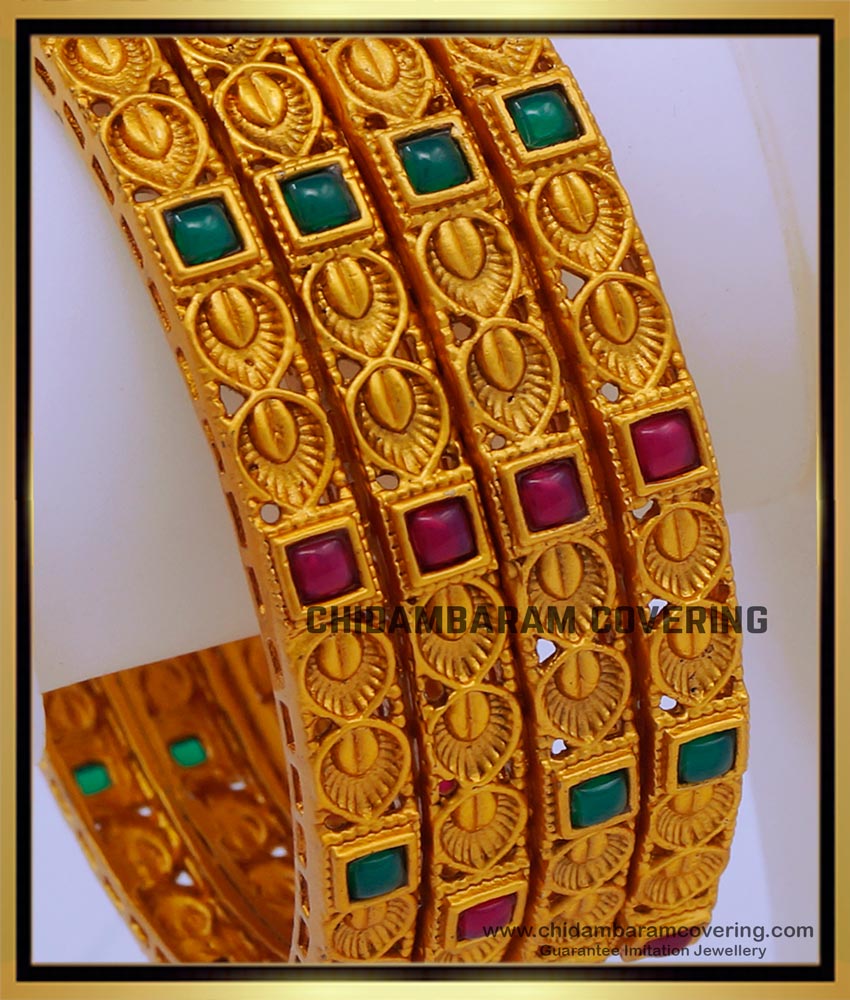 BNG688 -2.6 Size Premium Quality Bridal Wear Temple Bangles Set 