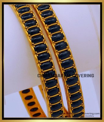 BNG691 -2.8 Size First Quality Traditional Black Kemp Stone Temple Bangles Set 