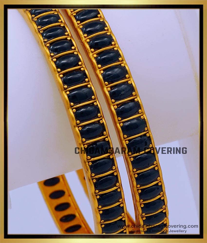 BNG691 -2.8 Size First Quality Traditional Black Kemp Stone Temple Bangles Set 