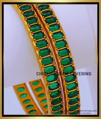 BNG692 -2.8 Size Elegant Emerald Kemp Stone Bangles Gold Design Online
