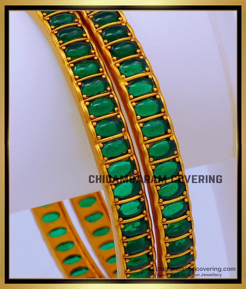 BNG692 -2.8 Size Elegant Emerald Kemp Stone Bangles Gold Design Online
