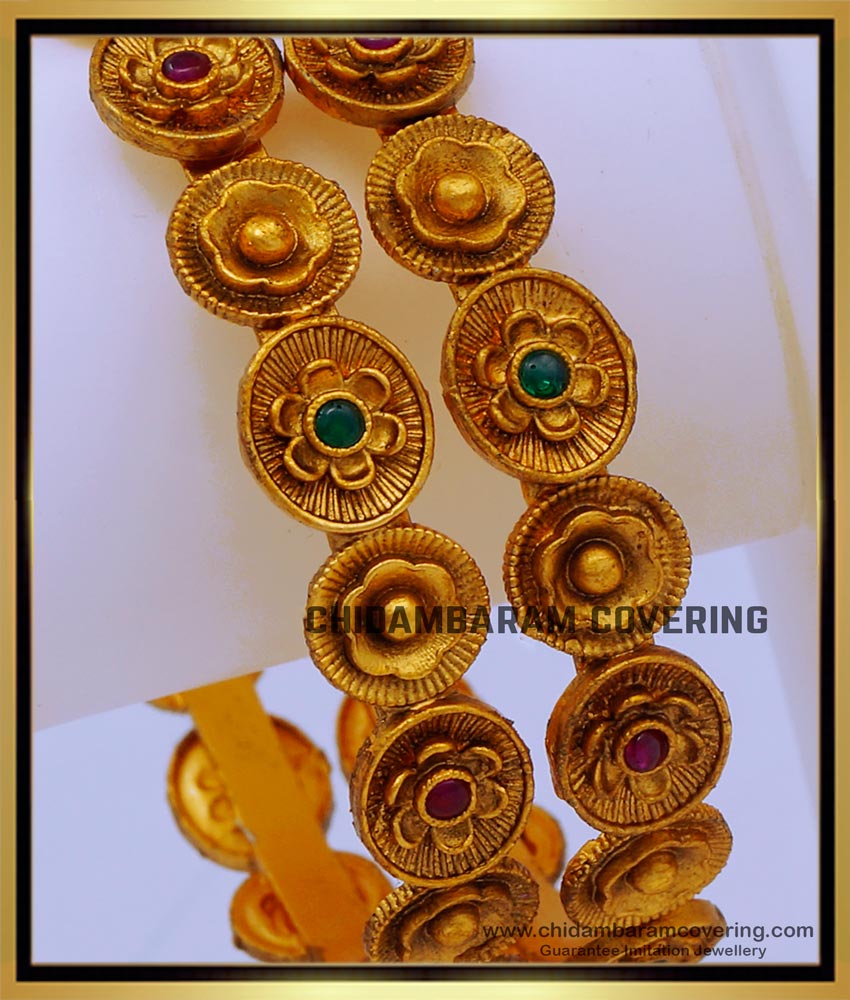 BNG698 -2.10 Size Unique Flower Design Antique Bangles Online Shopping 