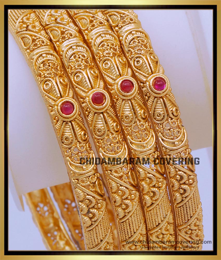 BNG700 -2.8 Size Bridal Wear Latest Antique Gold Bangles Designs Set 