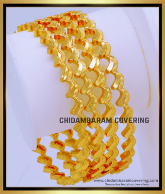 BNG706 - 2.6 Size New Model Curvy Design Gold Plated Bangles for Daily Use