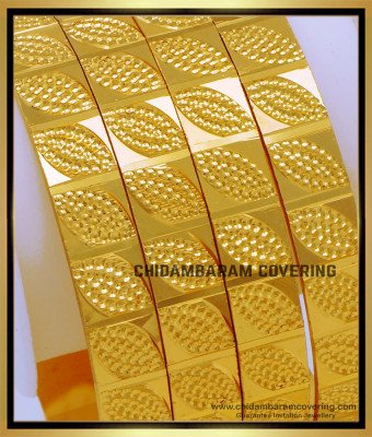 BNG709 - 2.4 Size Unique Leaf Design 1 Gram Gold Bangles Set for Wedding