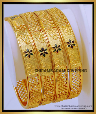 BNG710 - 2.10 Size Flower Design Light Weight Enamel Bangles Set 