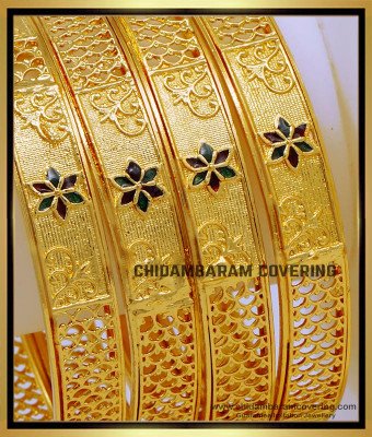 BNG710 - 2.10 Size Flower Design Light Weight Enamel Bangles Set 