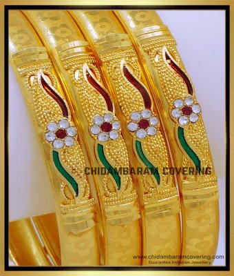 BNG712 - 2.10 Size Latest Enamel Stone Gold Bangles Set for Wedding 