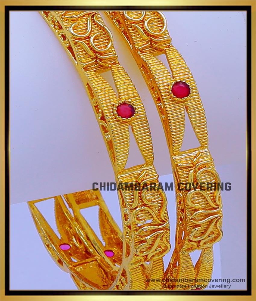 BNG715 - 2.6 Size Latest Gold Forming Ruby Stone Bangles Set Online 