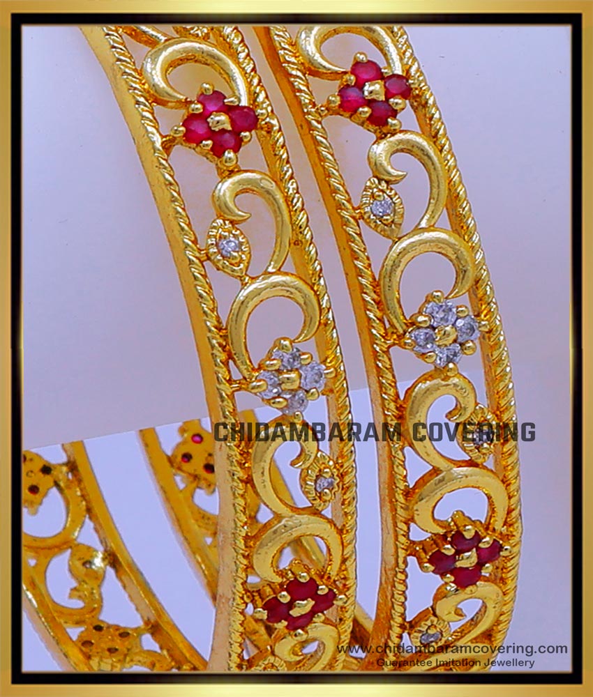 BNG716 - 2.8 Size Attractive Gold Plated Stone Bangles for Ladies 