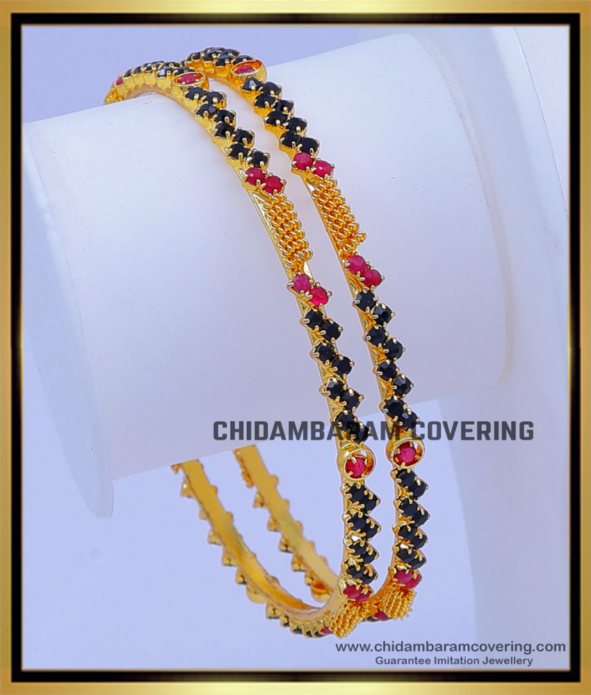 BNG717 - 2.6 Size Unique Office Wear Black Stone Bangles for Women