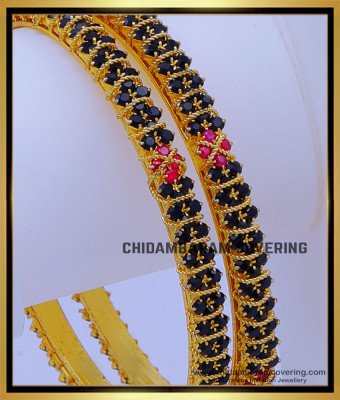 BNG718 - 2.8 Size First Quality Gold Plated Black Ad Stone Bangles Design