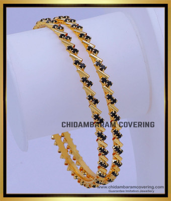 BNG720 - 2.6 Size Elegant One Gram Gold Thin Black Bangles Set Online