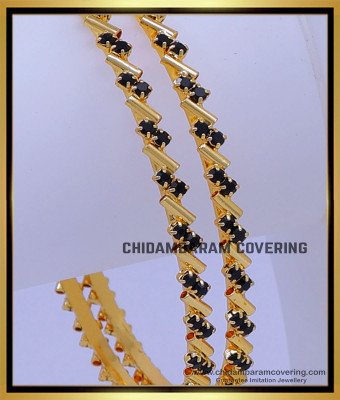 BNG720 - 2.6 Size Elegant One Gram Gold Thin Black Bangles Set Online