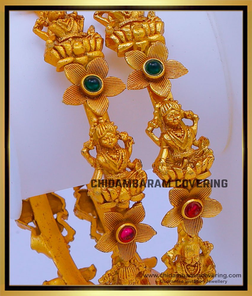 BNG723 -2.10 Size Buy Temple Jewellery Antique Lakshmi Bangles Design 