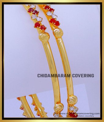 BNG724 - 2.10 Size Simple Gold Plated Stone Bangles For Daily Use