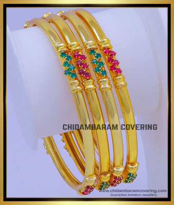 BNG725 - 2.6 Size Latest Ruby Emerald Stone 1gm Gold Plated Bangles