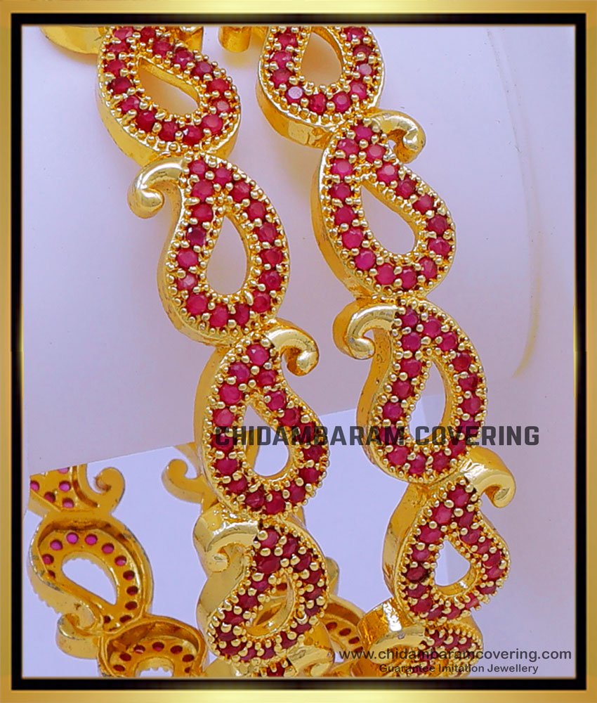 BNG731 - 2.8 Size First Quality Ruby Stone Mango Design Bangles Design Online