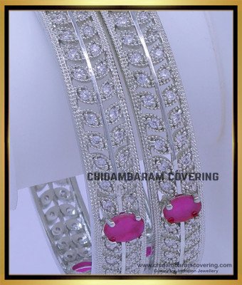 BNG734 - 2.8 Size First Quality American Diamond White Stone Bangles for Lehenga