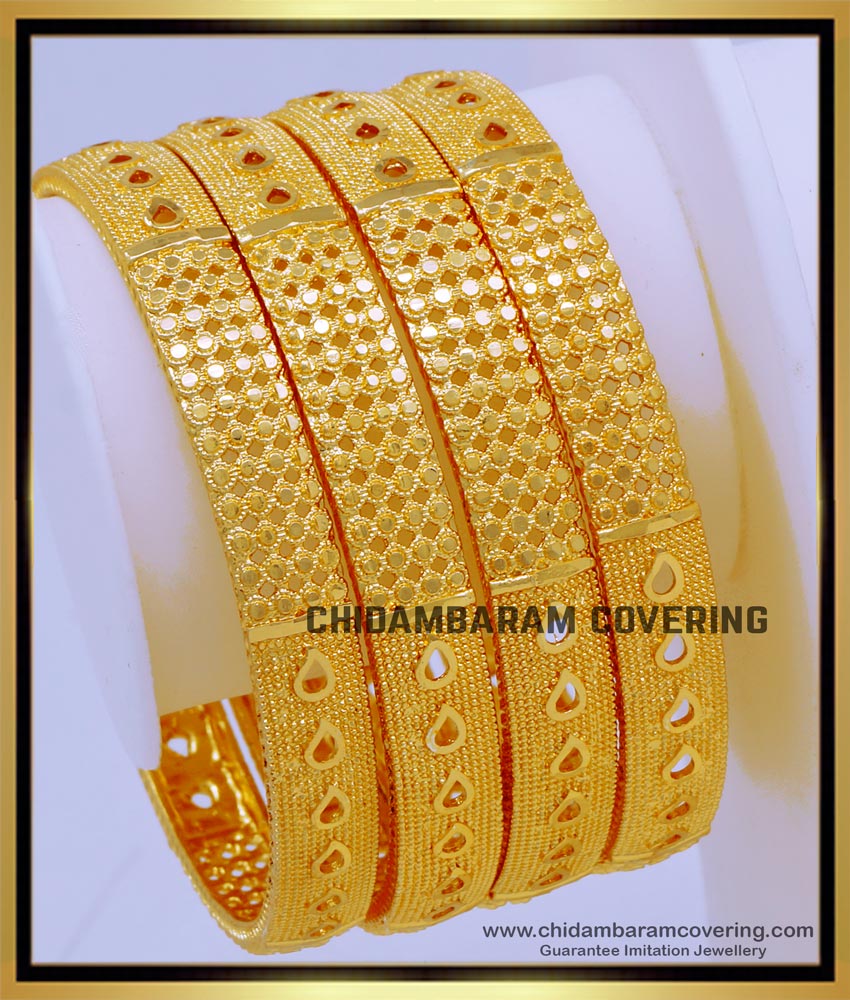 BNG735 - 2.10 Size Bridal Wear Designer Gold Plated Bangles for Daily Use 