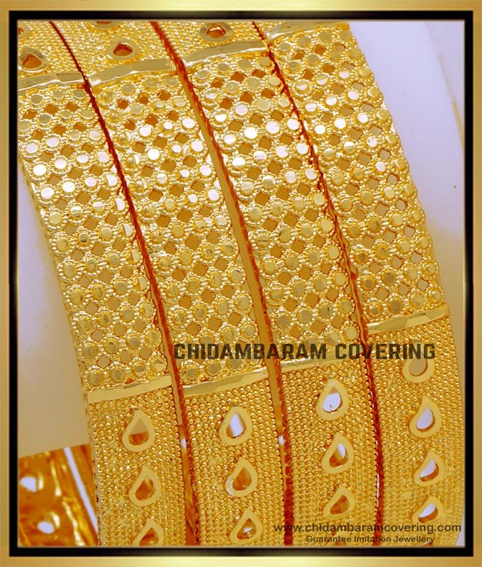 BNG735 - 2.10 Size Bridal Wear Designer Gold Plated Bangles for Daily Use 