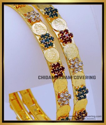 BNG738 - 2.8 Size Gold Plated Ad Stone Lakshmi Coin Bangles Online