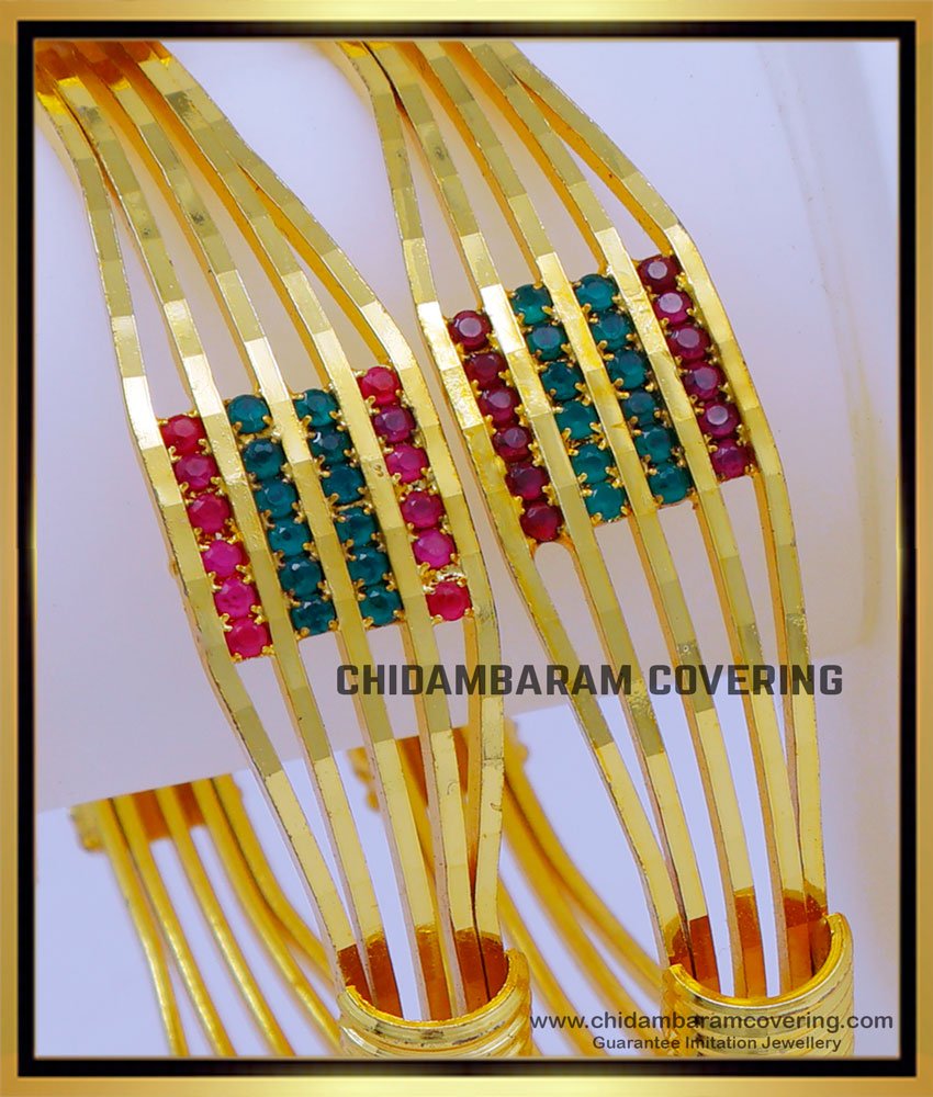 BNG739 - 2.8 Size Elegant Party Wear Ruby Emerald Stone Bangles Design