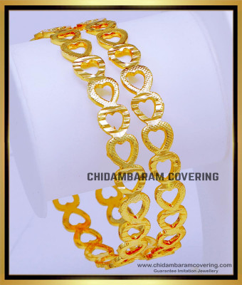 BNG756 - 2.10 Size Latest Heart Shape Daily Wear One Gram Gold Bangles