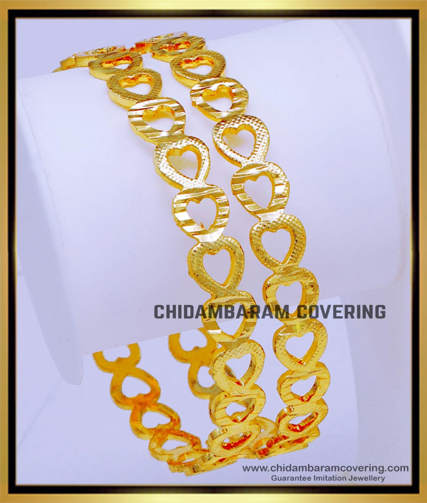 BNG756 - 2.6 Size Latest Heart Shape Daily Wear One Gram Gold Bangles