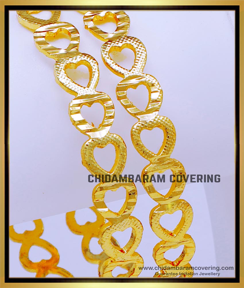 BNG756 - 2.6 Size Latest Heart Shape Daily Wear One Gram Gold Bangles
