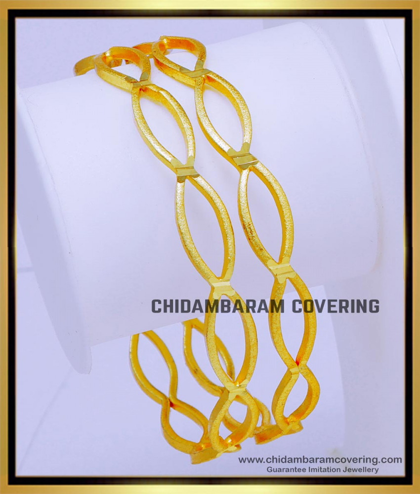 BNG760 - 2.10 Size Original 1 Gram Gold Plated Light Weight Bangles Design 