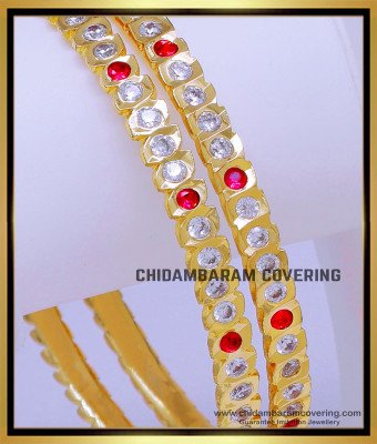 BNG761 - 2.10 White and Ruby Stone Impon Stone Bangles for Women