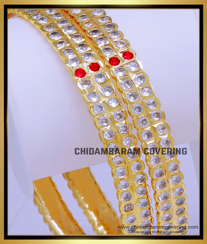 BNG762 - 2.10 Five Metal Traditional Gold White Stone Bangles Designs