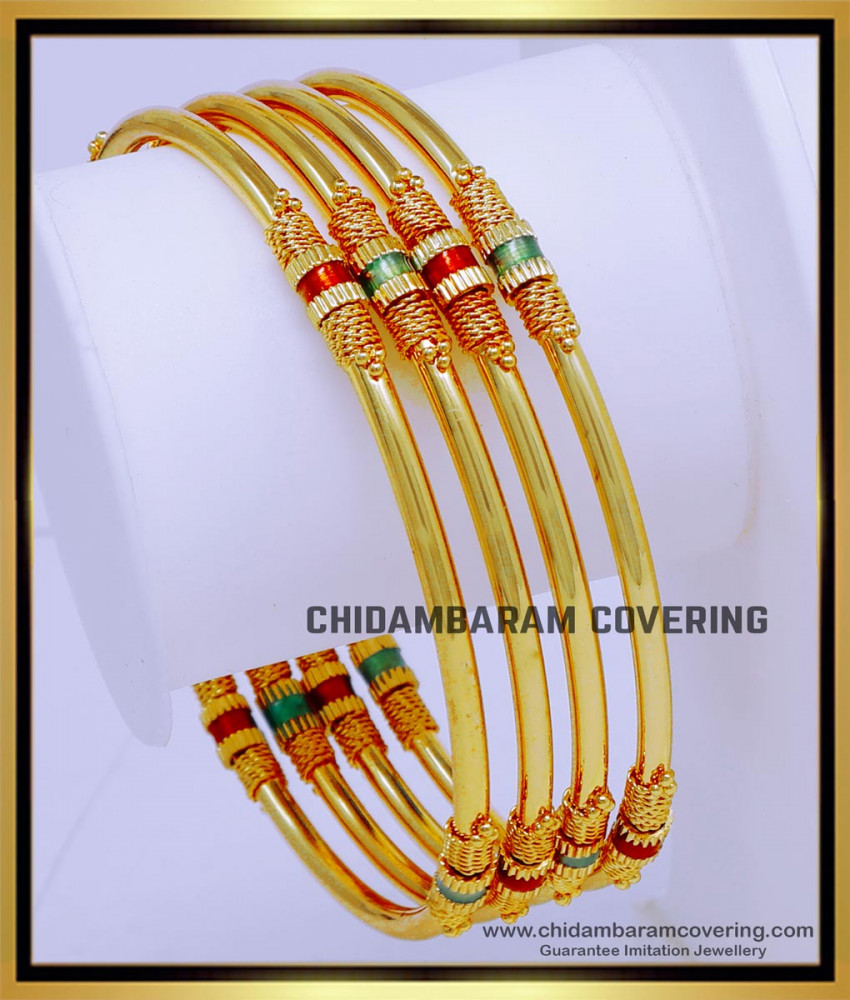 BNG766 - 2.6 Size Beautiful One Gram Gold Plated Enamel Bangles Set Online