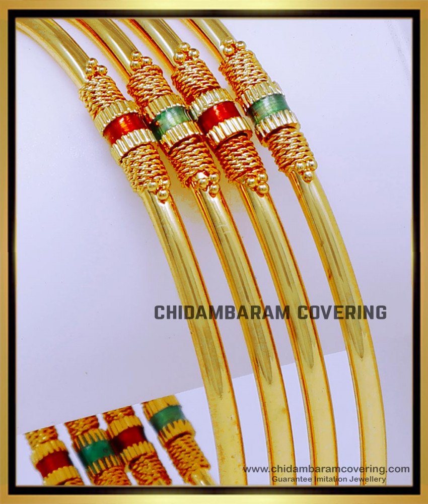 BNG766 - 2.6 Size Beautiful One Gram Gold Plated Enamel Bangles Set Online